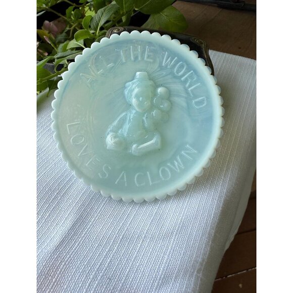 Vintage Blue Mosser Glass Clown Plate | “All the World Loves a Clown” | - Picture 1 of 1